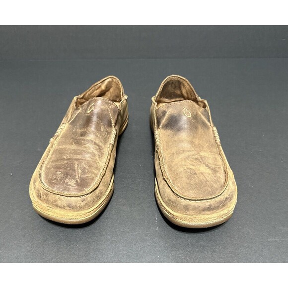 OluKai Moloa Mens 8 Shoes Brown Leather Slip On Casual Slipper Convert loafers - Picture 4 of 13